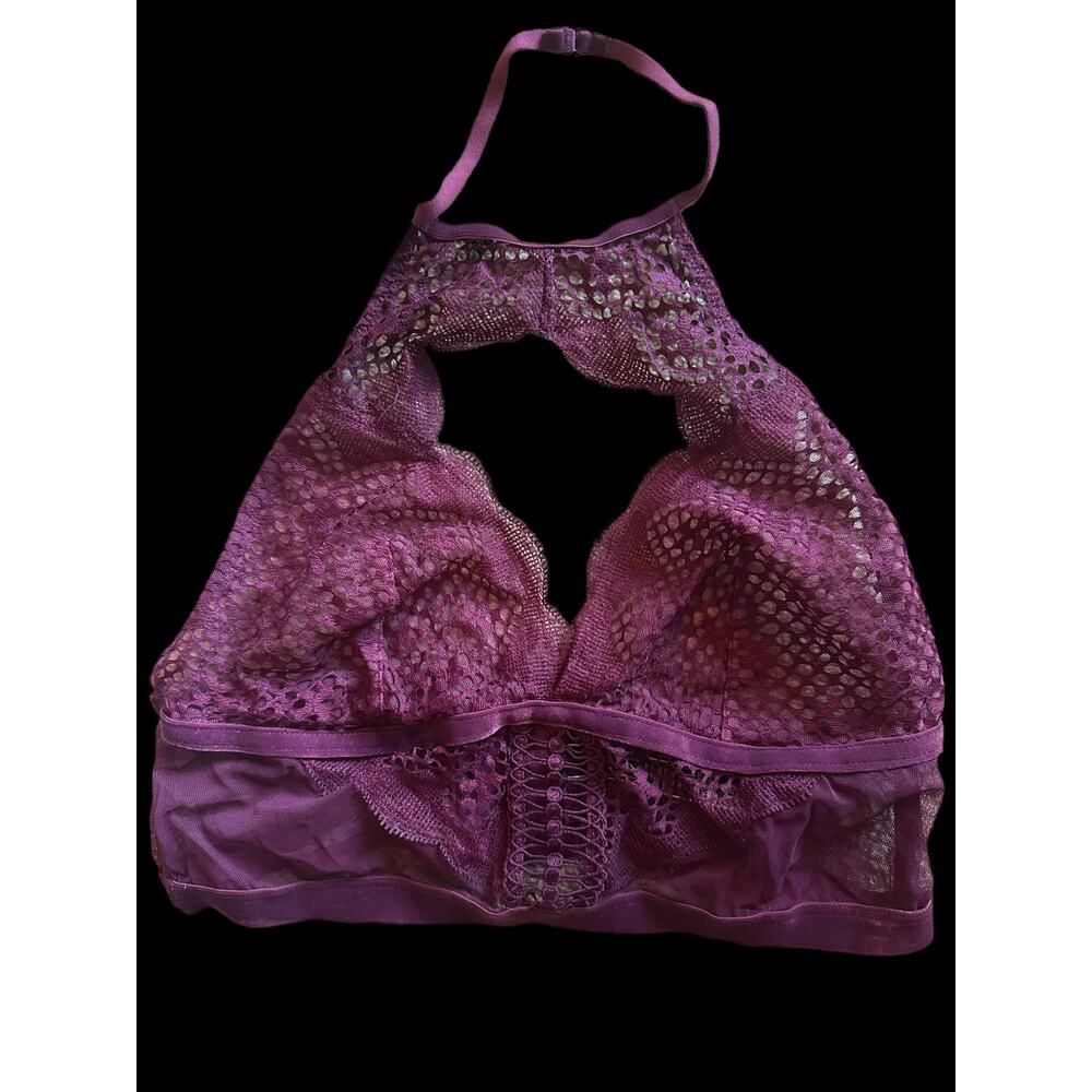 Victoria’s Secret Plum Very Sexy Y2K Halter Lace Bralette Size L Sheer Boudoir